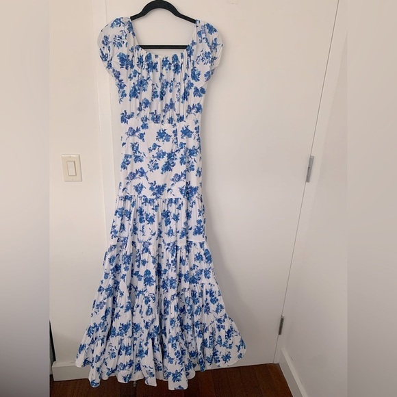 Caroline Constas' 'Larissa' cotton poplin maxi blue floral dress - Picture 5 of 6
